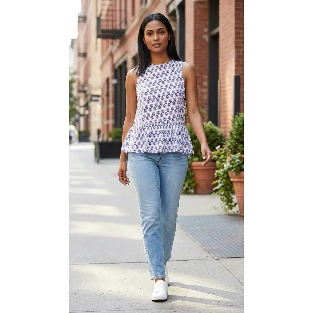 NWT Loft White Floral Peplum Top Women Size 16